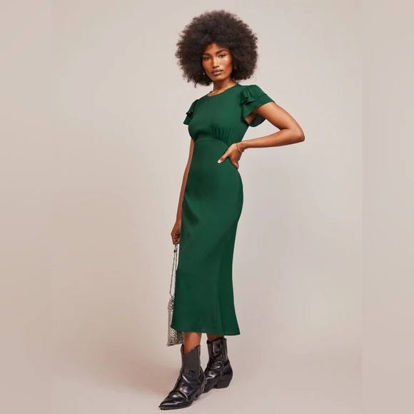 Reformation Romina Midi Dress, Emerald Green, Size 0 - Picture 1 of 8
